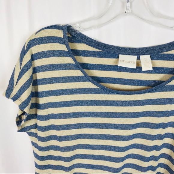 Chico’s short sleeve striped blouse blue beige - Picture 2 of 7